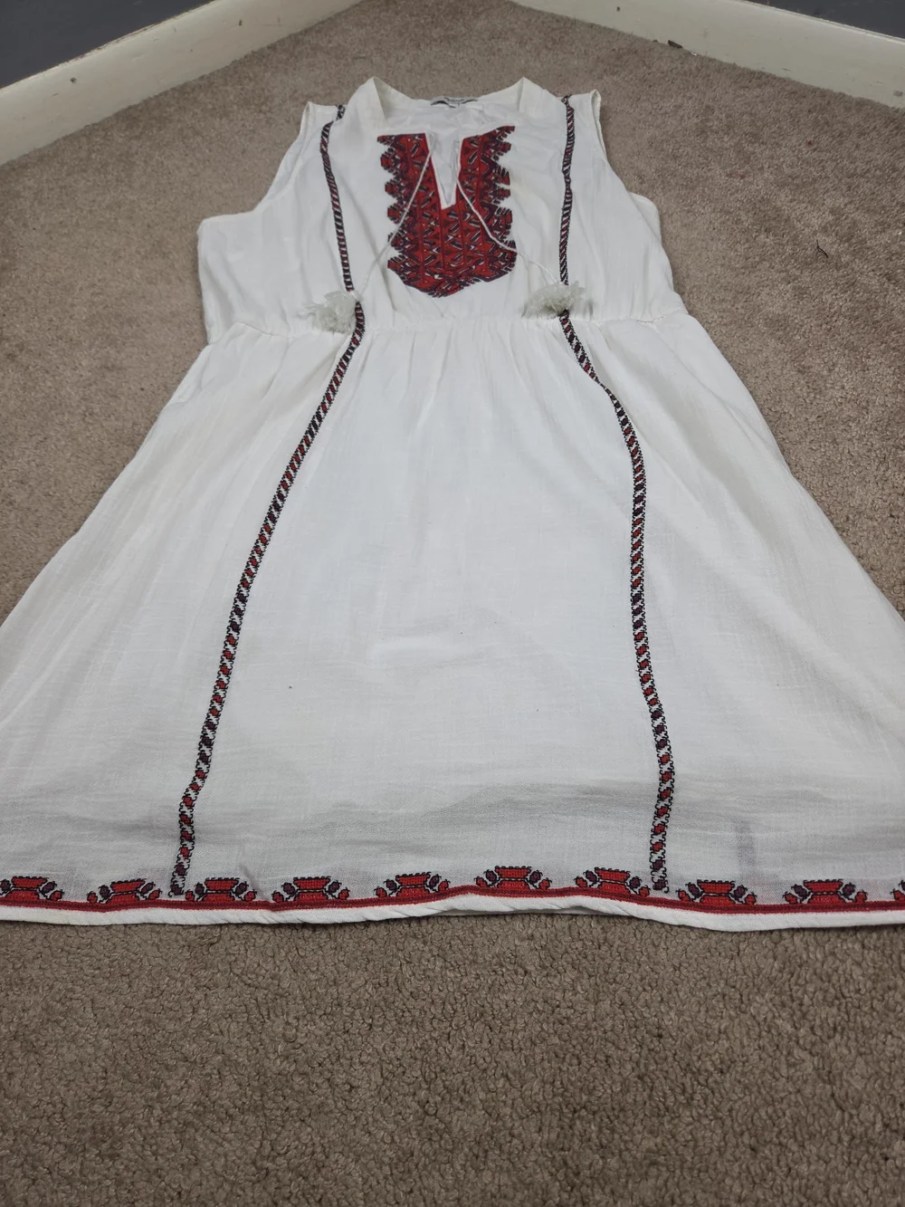 Madewell White Sleeveless Midi Dress with Red & Black Embroidery - Picture 5 of 11